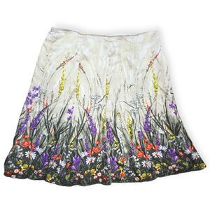Chico's Size 2 (Large) English Garden Berkley Silk Floral Cottage Midi Skirt